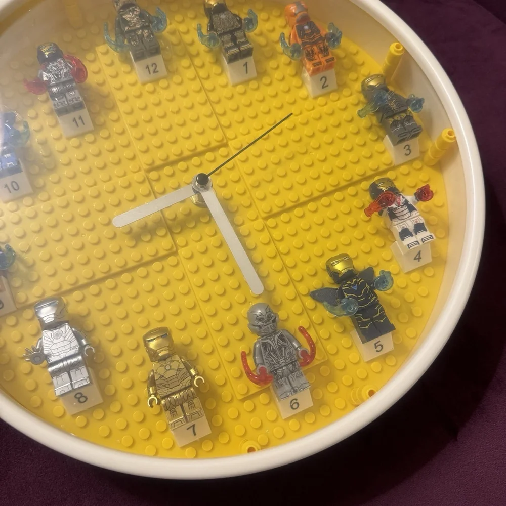 DIY Lego-Inspired Minifigure Wall Clock Set Made Building Block Iron Man Quite